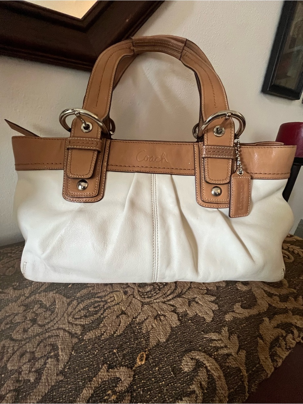 Y2K Vintage Coach SoHo pleated white Leather Tote  f13732